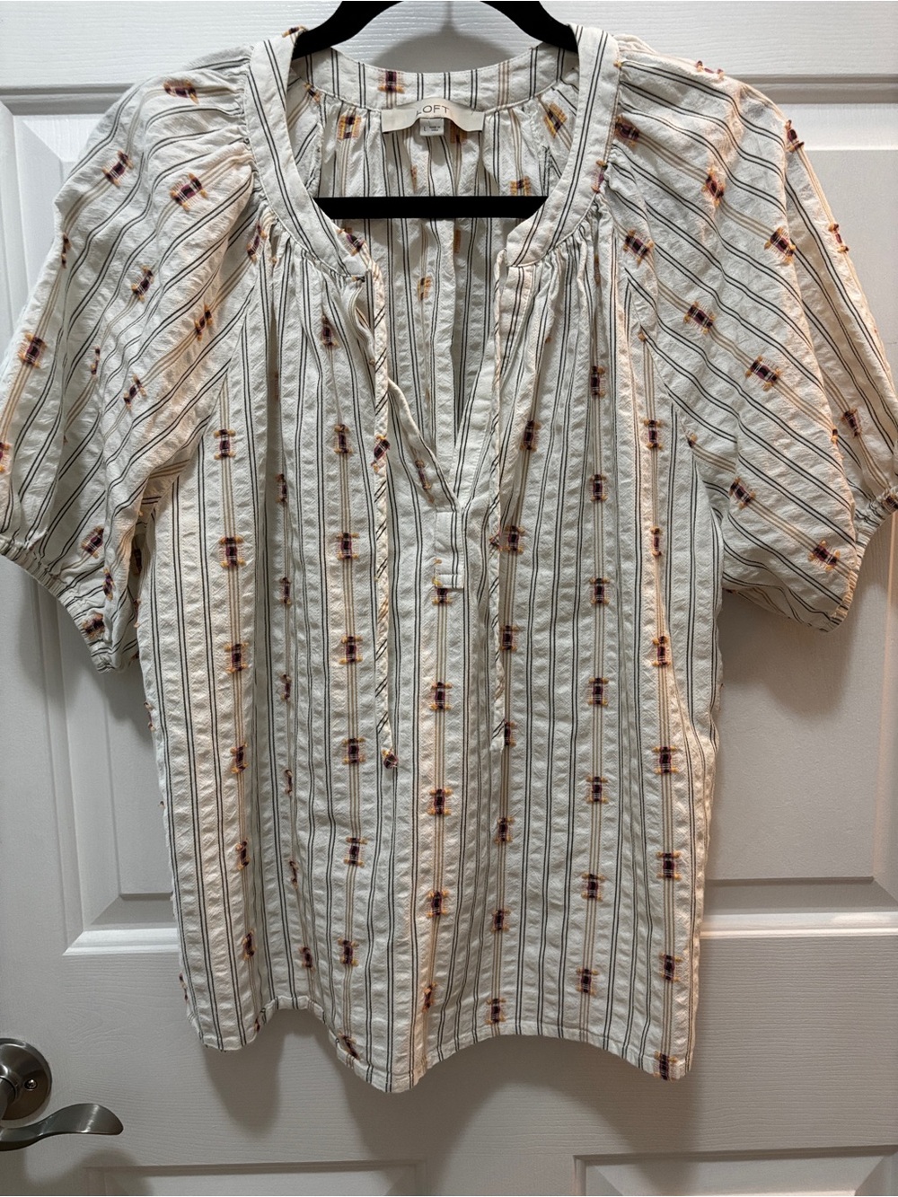 Loft Cotton Puff Sleeve Blouse Large Like New